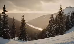 a snowboarder rides down the mountain side