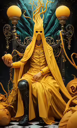 the giant yellow medusaid in his robes and pumpkins