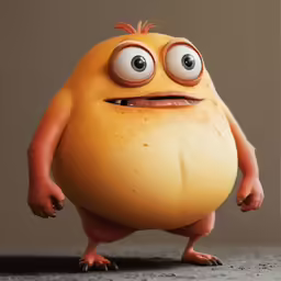 an orange character standing on one foot