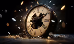 the clock is in the middle of confetti on the ground