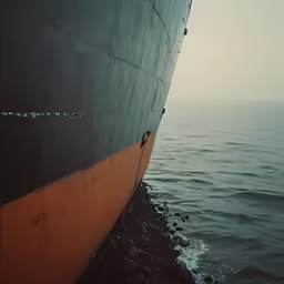 a large ship in the ocean on a foggy day