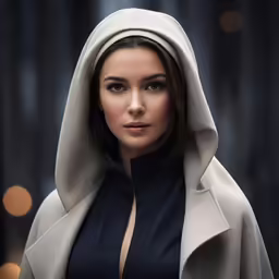 the beautiful woman is wearing a long cloak over her head