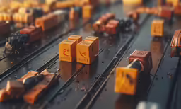 a table filled with toy trains sitting on top of each other