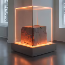 a white rectangular object with yellow lighting on the floor