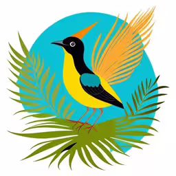 a colorful bird perched on top of a palm leaf,a bird that is sitting on a palm leaf