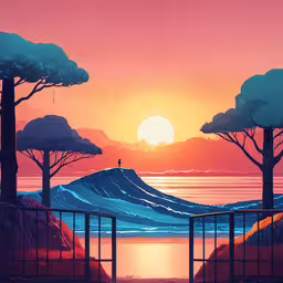 a painting of a mountain at sunset or dawn,an abstract picture of the sun rising behind a mountain