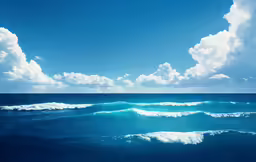 a blue sea with white clouds in a sunny sky