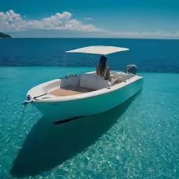 a woman sits on top of a small boat