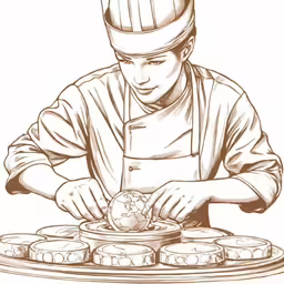 the chef is arranging food in an oven