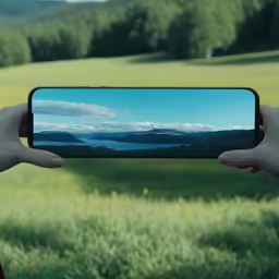 person holding up a cell phone in the middle of their hand