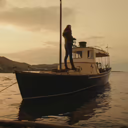 there is a woman standing on the top of a boat