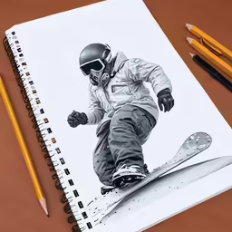 a drawing of a person in a snowboard