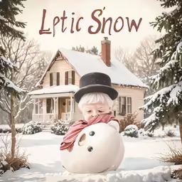 a smiling girl in red shirt holding up a snowman