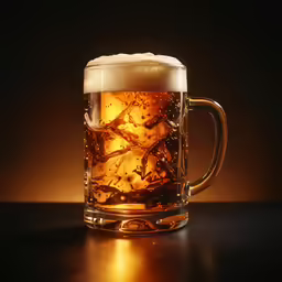 the pitcher of beer has ice on it