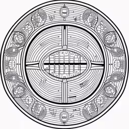 a drawing of a cross and crosses in the middle of a circle,a circular design that has crosses and flowers on it