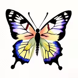 a colorful butterfly that is painted on a white wall