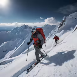 a man is hiking up a mountain with skis on