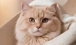 a cat looking at the camera on top of a blanket