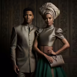 a man and a woman in traditional african clothing