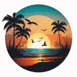 an ocean sunset with palm trees in the foreground