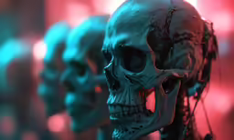 a couple of skulls that are standing up