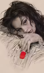 the woman has black hair and is holding her hands on her face