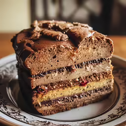 a slice of chocolate and peanut butter cake