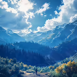 a man standing on the top of a mountain looking at a beautiful mountain range