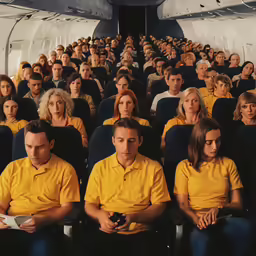 there are a lot of people sitting on an airplane