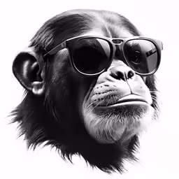 the monkey is wearing sunglasses with its face to the side