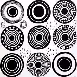 black circles and stars that represent different phases,a large group of black and white circles