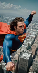 superman from the movie, man of steel flying over new york