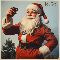 santa claus holding a shot glass and wearing a red suit
