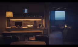 this is the bar of a restaurant with a fireplace