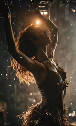 a woman with long hair and glowing light in her hand