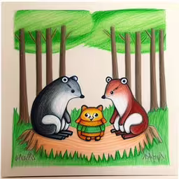 an image of animals playing in the woods