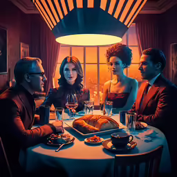 a group of people are sitting at a dinner table