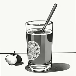 a glass of ice tea with an apple in the background