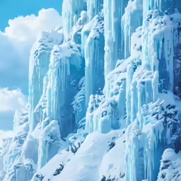 a mountain side with ice icicles on it