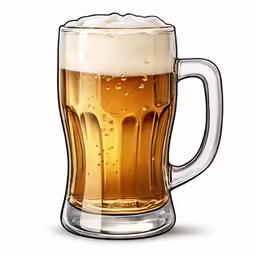 a glass mug of beer with foam on a white background