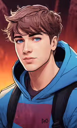 a person with brown hair wearing a blue jacket,an image of a man wearing blue hoodie and holding a camera