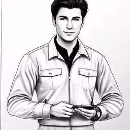 the young man in a jacket has his hands on his hip