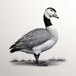 a duck is standing alone in the grass