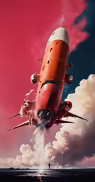 an illustration of an orange airplane landing on the water