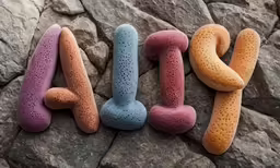 two letters and some sort of a snake laying on some rocks