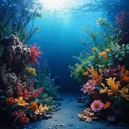 a very colorful reef with many colorful plants and flowers
