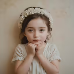 a young girl wearing a flower crown and posing for a picture