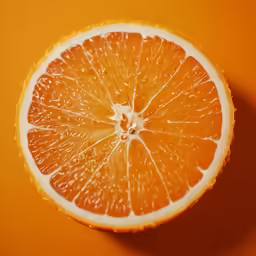 a orange sliced in half on an orange background