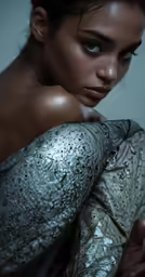there is a woman with very wet clothes on