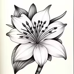 a drawing of a lily with flowers and stems in it,a black and white drawing of a lily,drawing a flower that is drawn by someone with graphite pencils,a black and white drawing of a flower,a tattoo design of a flower